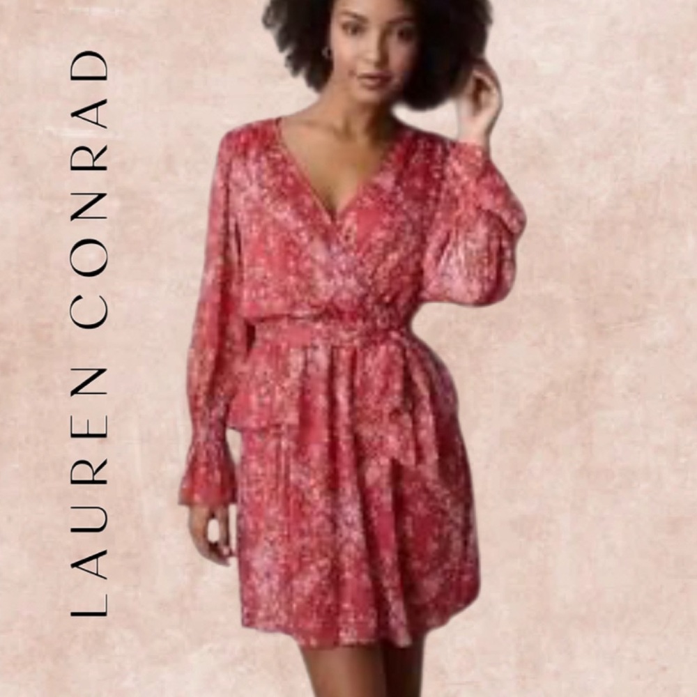 NWT LC Lauren Conrad Plus Size Red Floral Peplum Faux-Wrap Mini Dress 1X